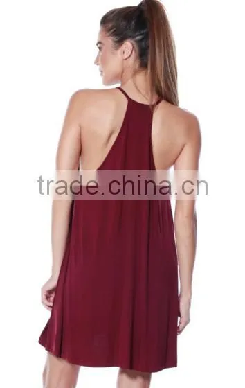 Plus Size Women Clothing Knit Halter Neck Spaghetti Swing Dress For Ladies