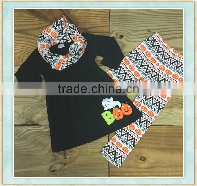 Wholesale 2017 kids halloween costumes black gost embroidery pattern pumpkin grimace pants