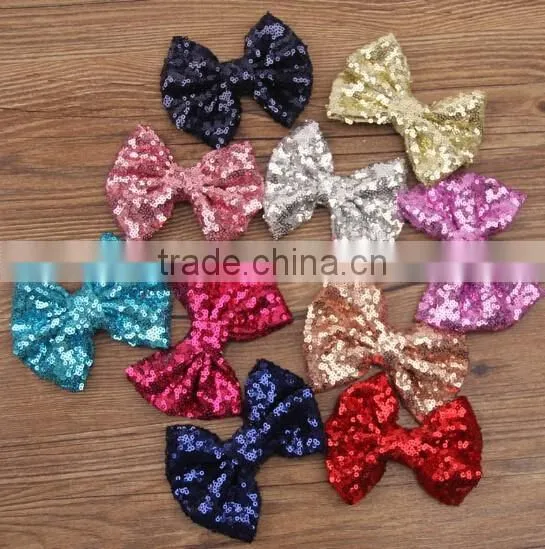 sequin material bow design girls hair clips, sequin hair clips