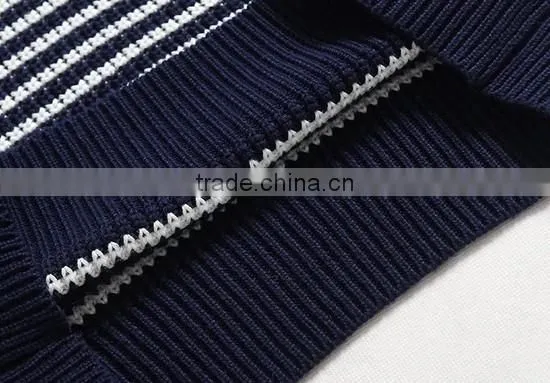 The long sleeve dark blue/white stripes design knitting pullover casual men knitted sweater