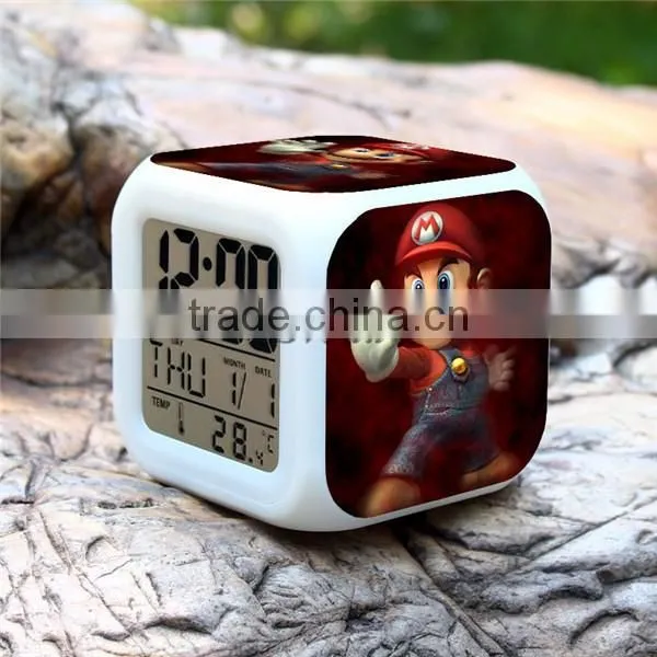 2015 Hot GAME Super Mario LED Alarm Clock, Super Mario Digital Alarm Clock, Super Mario Cartoon Clock for Kids