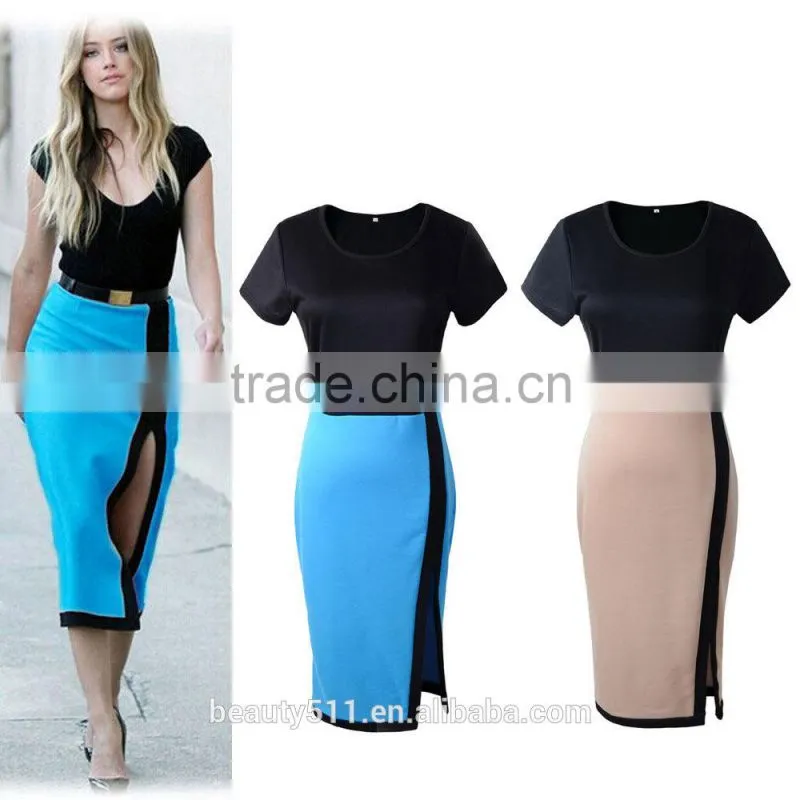 Ladies formal elegant fitting sexy short sleeve Splicing a hip dress and a short short-sleeved pencil skirt PS02