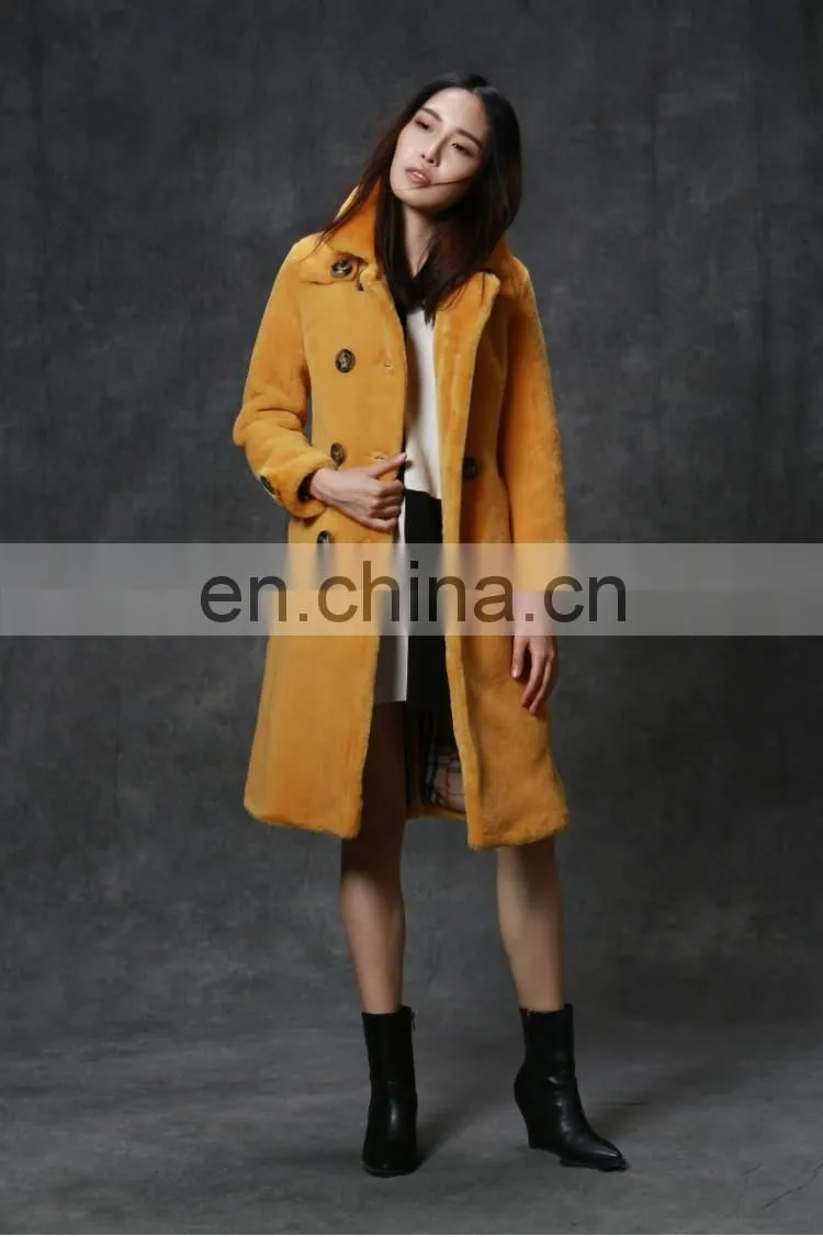 New style double breasted merino sheep shearling fur coat