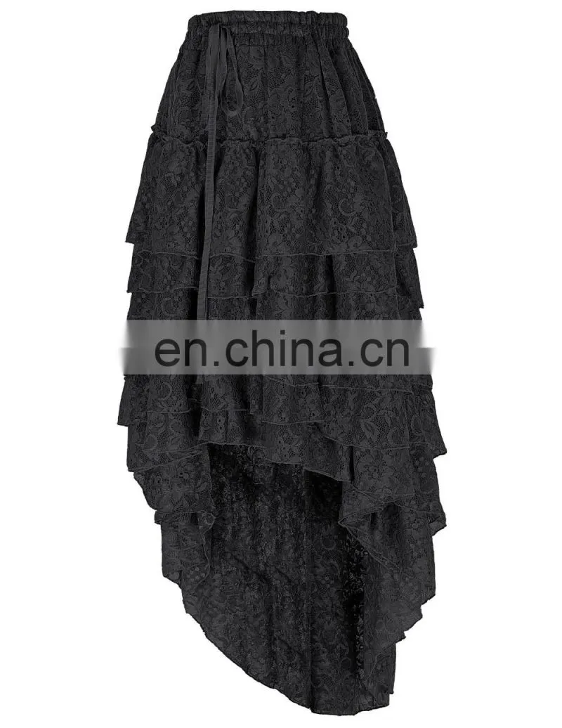Belle Poque Ladies High-Low hemline design Black Amelia Steampunk Ruffled lace Cake Skirt Popular Skirt BP000221-2