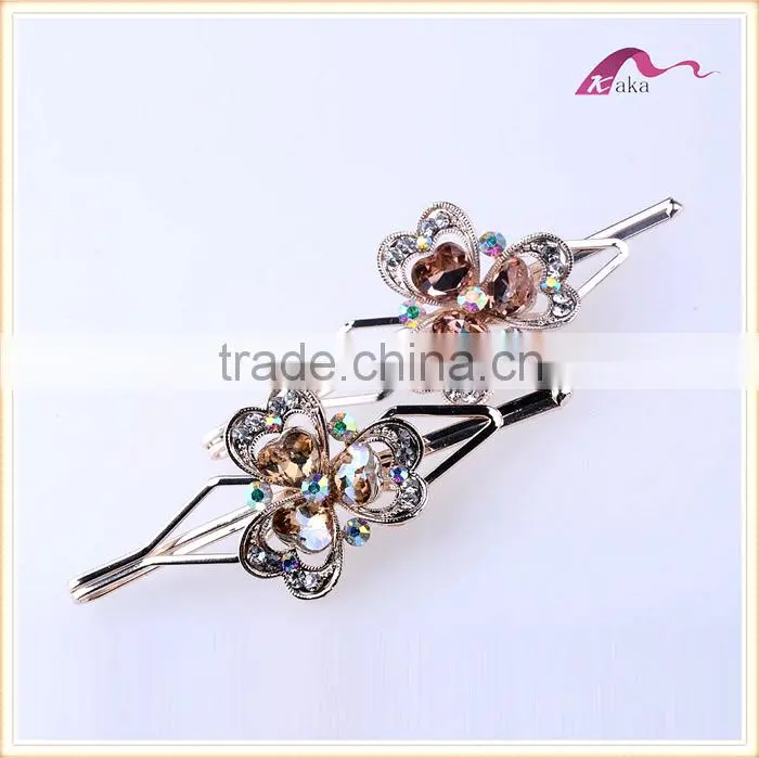 New Arrival Charming Designs Wedding Ornaments Metal Colorful Glass Heart Flower Hair Grips Crystal Dotted Hair Clips For Gifts