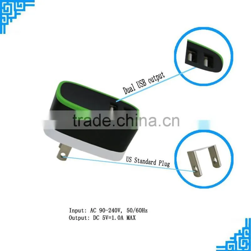 High quality US plug wall charger 2 USB port with retail pack