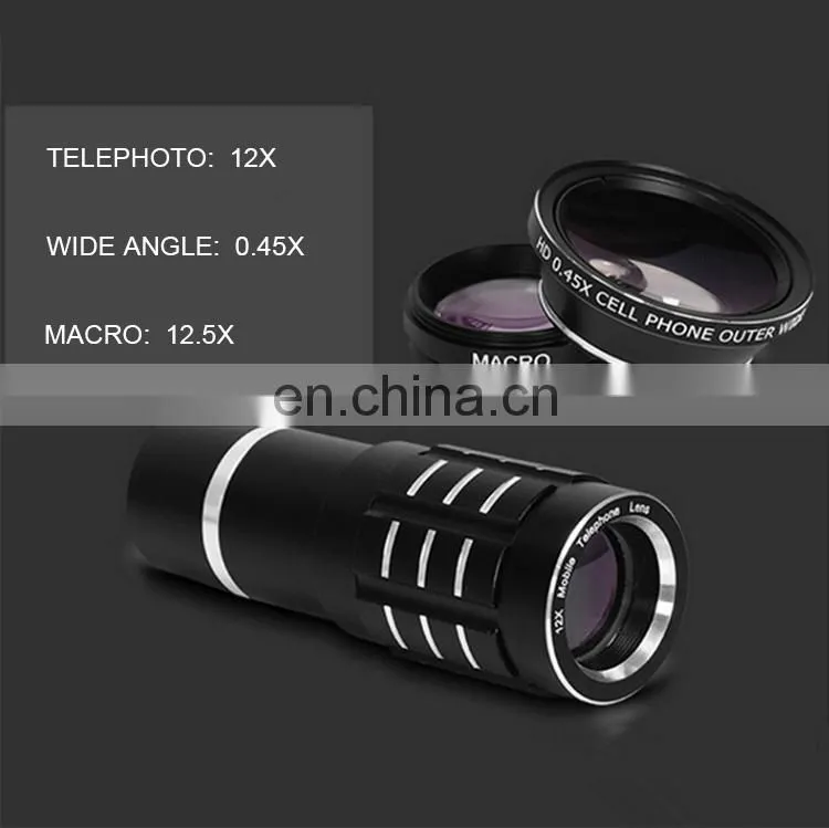 Universal Cell phone 12X Magnification Glass Fisheye Macro Wide Angle Camera Lens