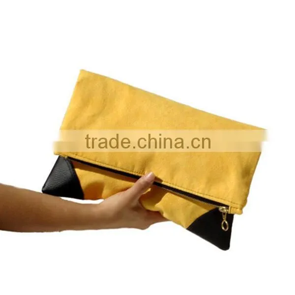 Yellow Foldover Clutch, Faux Suede Vegan Leather Clutch, Large Foldover Clutch