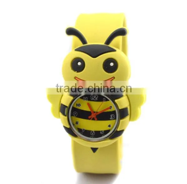 cute bee slap watch glass face quartz movt silicone strap gift wrap slap watch