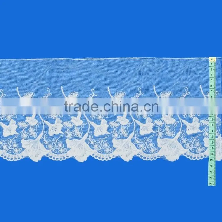 High quality wholesale custom garment accessories embroidery white cotton lace fabric bridal neck trim