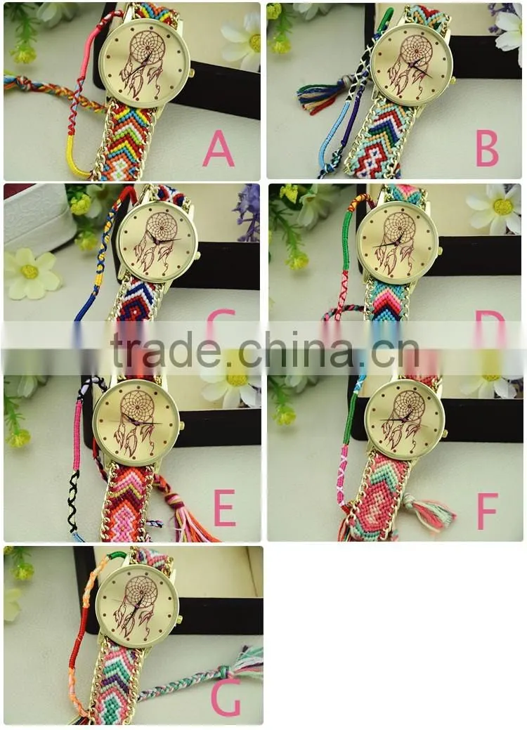 Ethnic Style Hand Knitted Adjustable Colorful Bracelets Band Quartz Lady Watch Women Fine Relogio Feminino