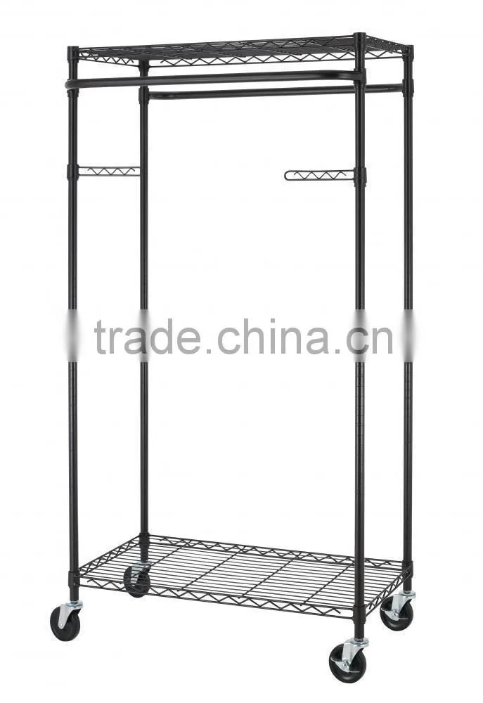 New 2-Tier Rolling Clothing Garment Rack Shelving Wire Shelf Dress G66