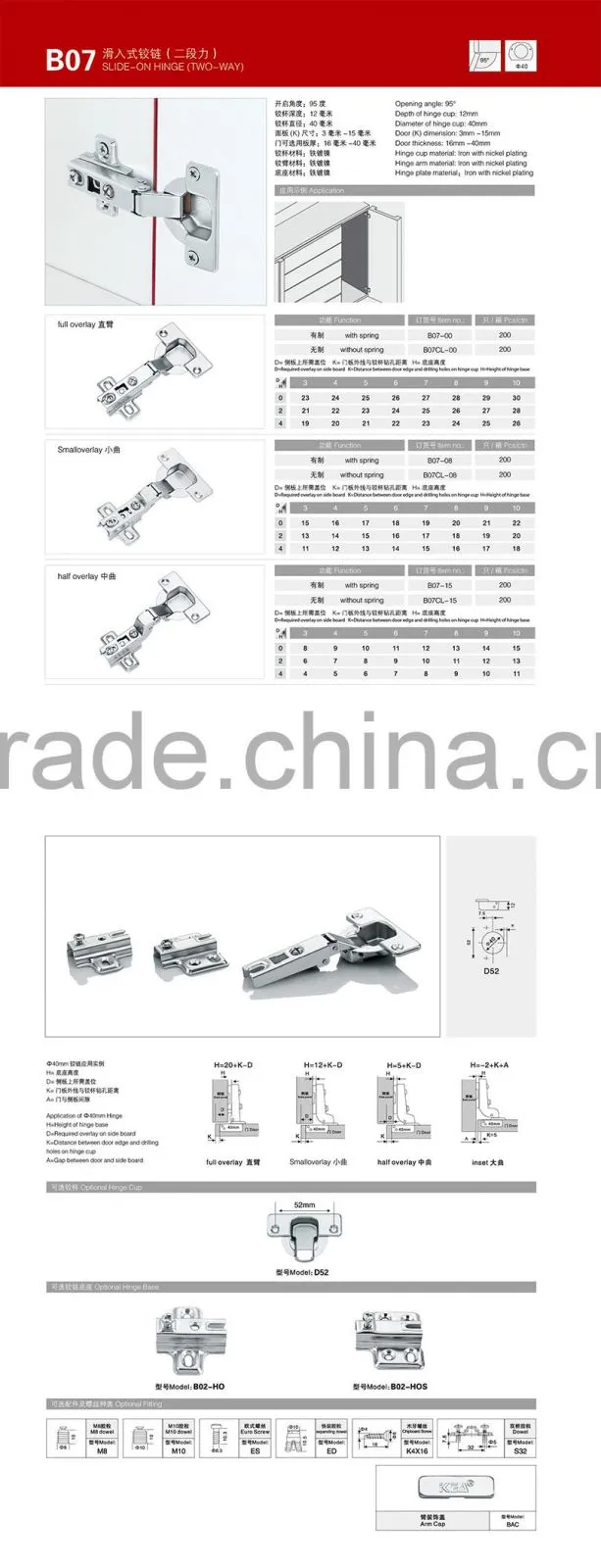 KH-B07 high quality 95-degree cabinet door hinge