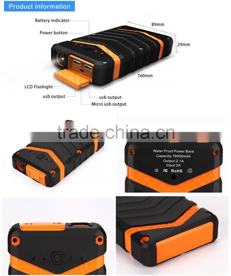 Multi-protect 18000 mah power bank portable capacity with dual usb led power bank