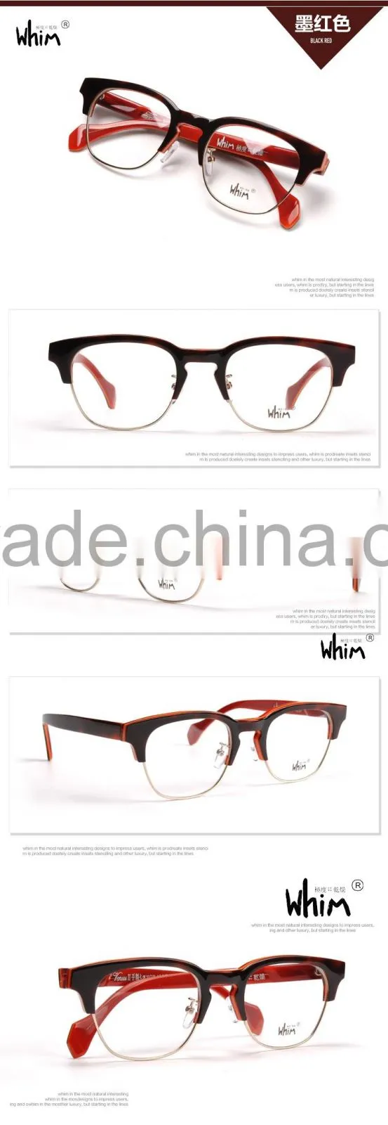 Whim Brand Designer Hand Made Half Rim Retro Myopia Acetate Glasses Frame