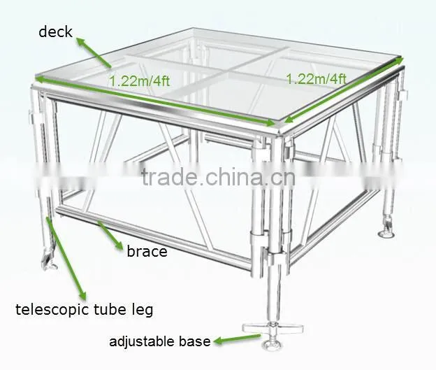 1.22x1.22m aluminum frame adjusted height portable stages