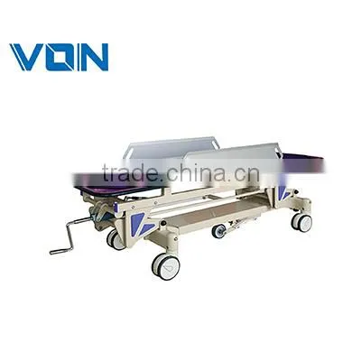Stainless steel wheeled stretcher with two big and small wheels