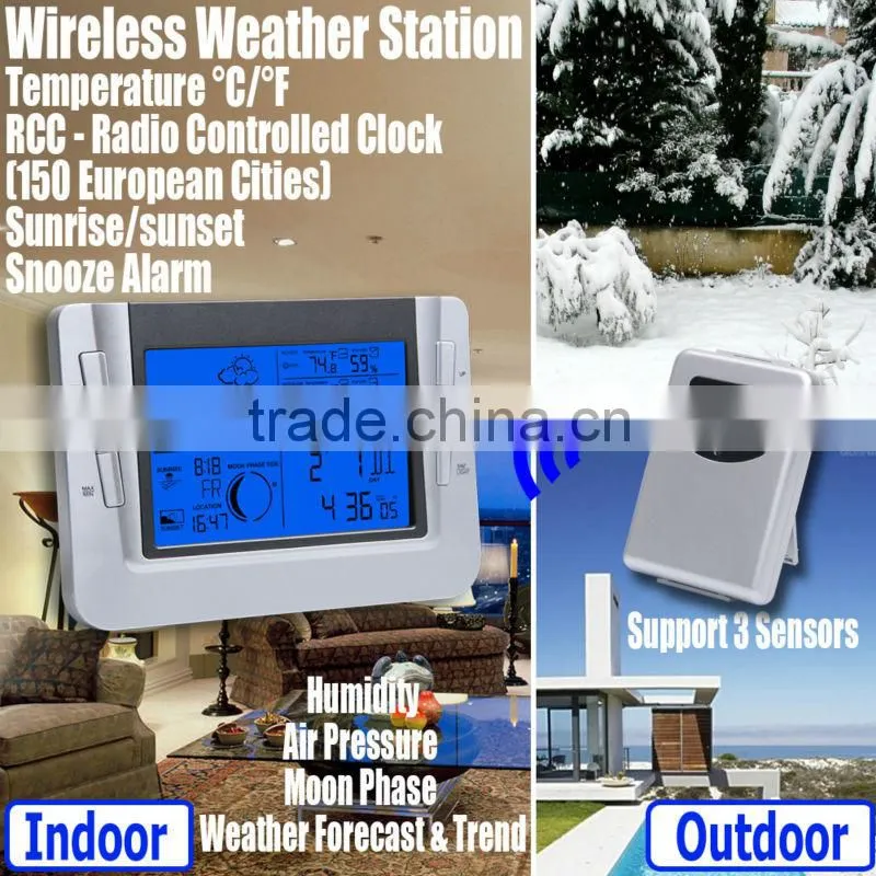 Indoor Outdoor Temperature Barometer Humidity Centigrade Fahrenheit Wireless Weather Station