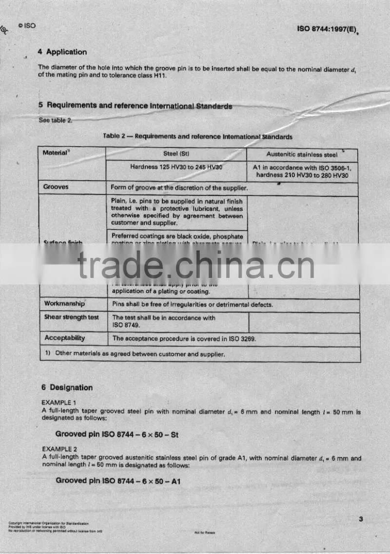 Grooved pins,full length taper grooved ISO8744