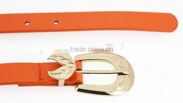 Women PU fashion dresses belt with shiny gold accessory in Yiwu