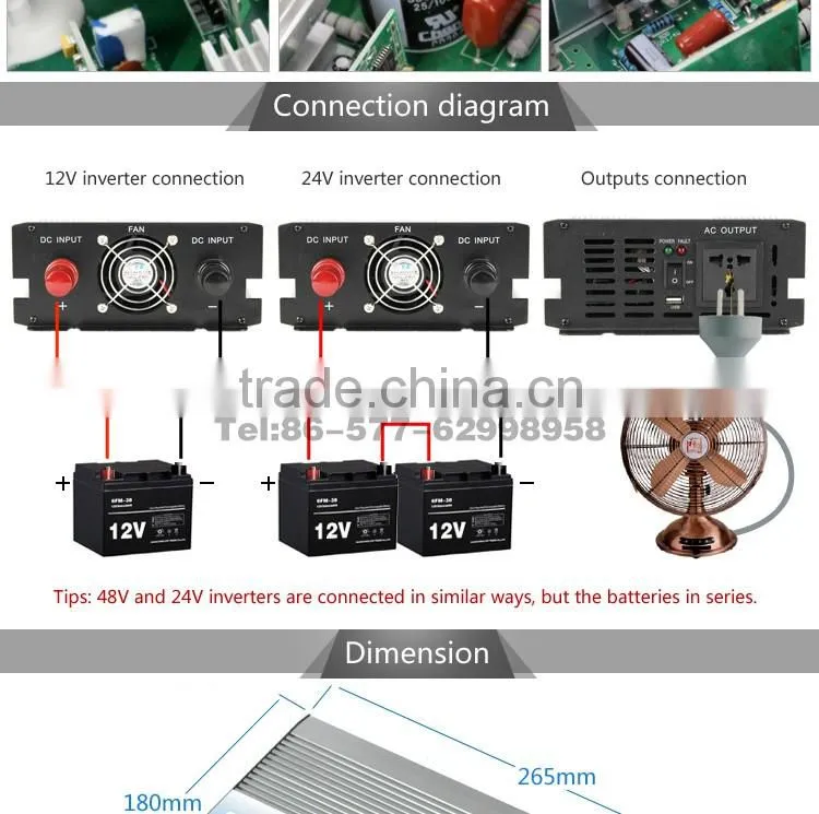 Pure sine wave power inverter 1200w CE RoHS approved dc 12v to ac 110v/220v with off grid solar power system