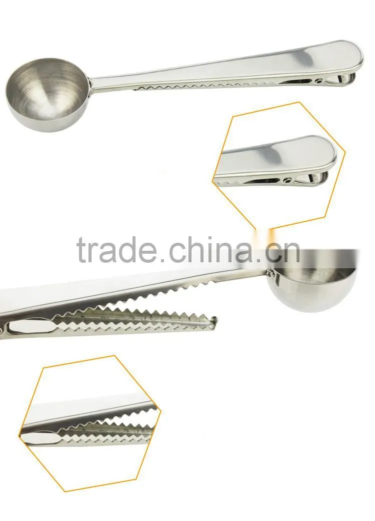 Stainless steel coffee spoon with clip