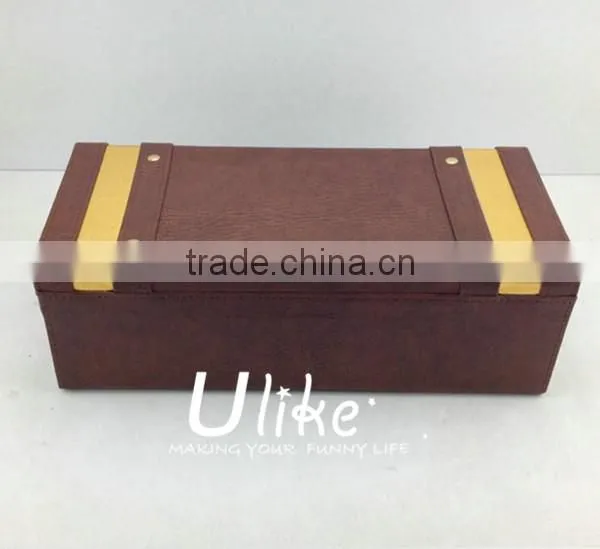 beautiful Hot Sell Fashion PU Leather Wine Gift Package With Handle Leather wine package packaging box