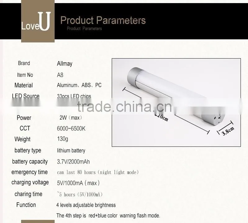 2016 Multi-Functional dimming rechargeable emergency led light USB android Rechargeable LED Emergency mini tube light