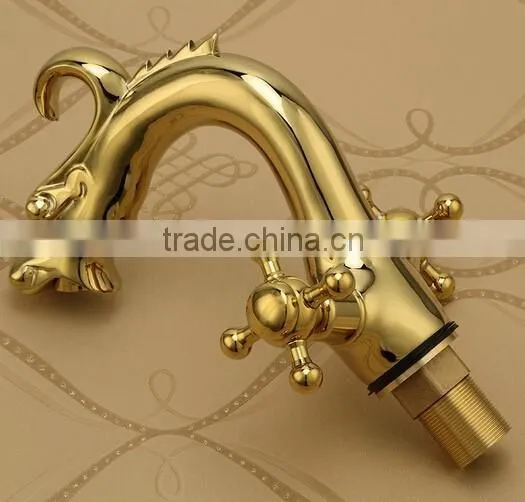 Luxury graceful dragon brass faucet bathroom dual handle gold basin faucet