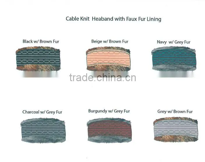 Fashion Winter promotional customized girl's jacquard acrylic knitted headband collection with faux fur lining