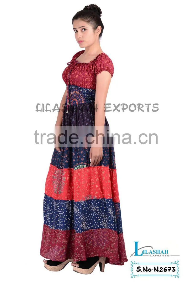 N2673 Rayon Mandala Block Printed Long Dresses mandala long party wear dresses