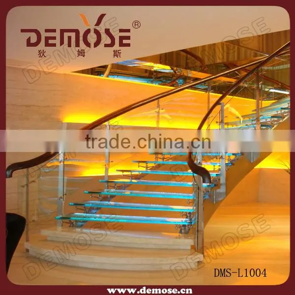 LED glass stairs/ indoor led stair light/steel structure staircase