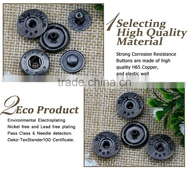 Gunmetal Press Hidden Snap Button for Jeans Wear and Casual Clothing