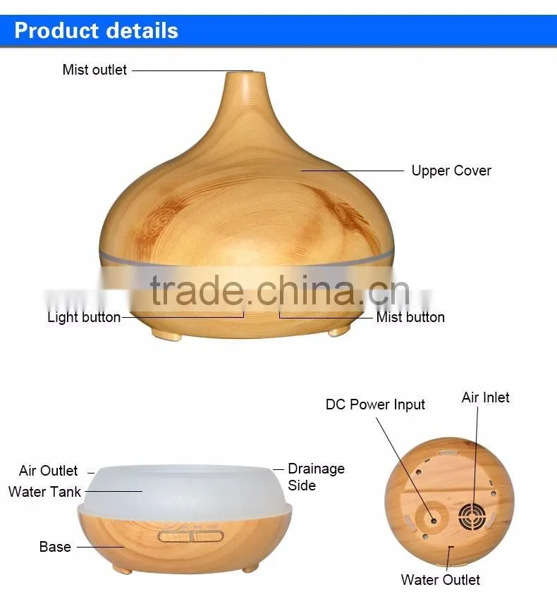 2016 Newest Model Fashion Simple Wood Grain 300 ml Aroma Diffuser Aromatherapy