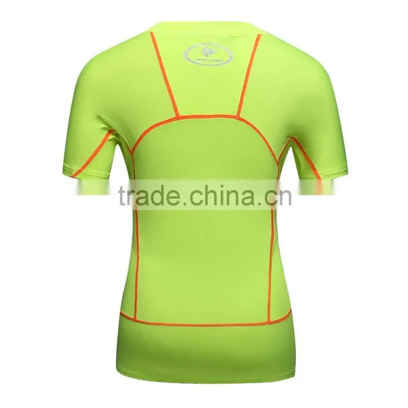custom fashion comfortable v-neck plain short sleeve compression shirt women 2016