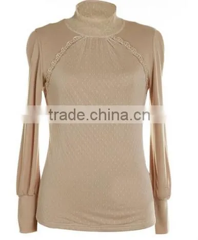 stand collar hotsales bracelet sleeve ladies blouse lace patch work blouse designs