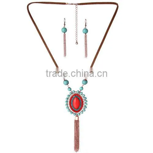 Retro style antique silver owl turquoise necklace and earrings jewelry sets