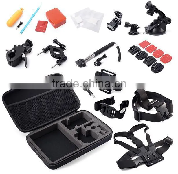 Go Pro Accessory Kit Ultimate Combo Kit 22 accessories selfie stick with 300 kits stock 2015 on promotion