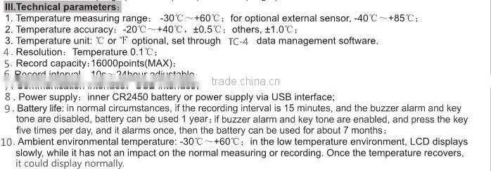 New design high quality best price single use USB temperature data logger/temperature data logger sensorTC-4