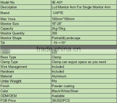 Metal Standard Aluminum Material Flexible Desk Clamp Mount Lcd Table Stand Holder Folding Bracket