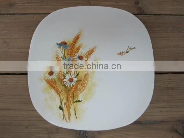 Wholesale Ceramic Material Flat Cake Plate with Green Decal