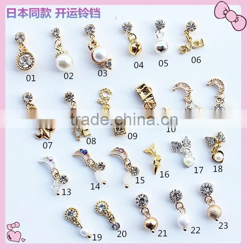 Fashionable shining stone with chain pearl lucky fancy pendant nail sticker
