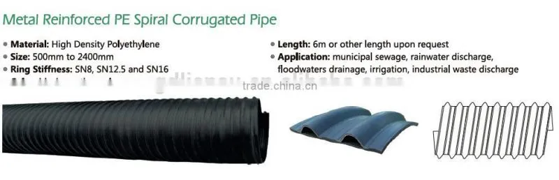 HDPE corrugated conduit with metal reinforced/ industrial waste discharge pipe