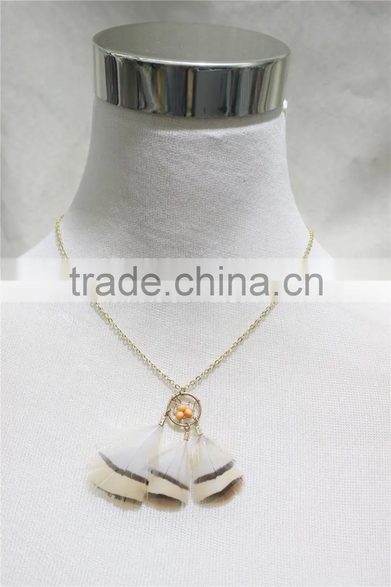 Newest Elegant Dreamcatcher Necklace Orange Beads Feather necklace Dream Catcher Jewelry 2016 Fashion Necklace Wholesale