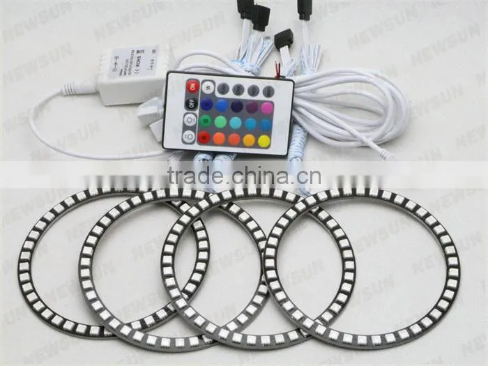 10000K super bright 90mm 12V RGB LED Angel eyes 33pcs 5050SMD RGB color changing led ring lights for Toyota