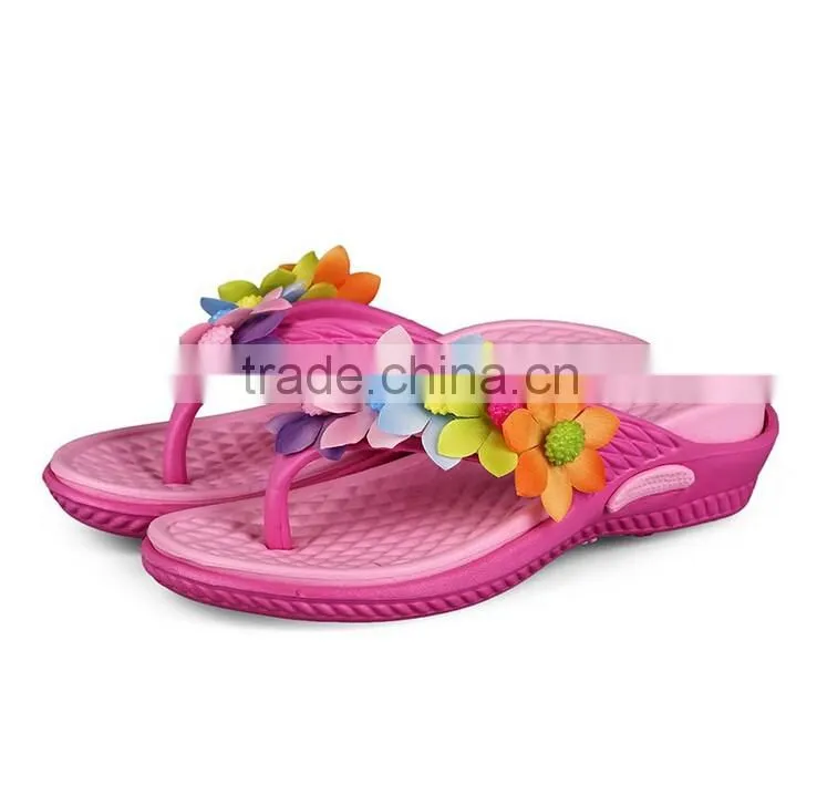 Women's Beach Wedges Platform Massage Thong Slippers Big Flower Decor Flip Flops Sandals