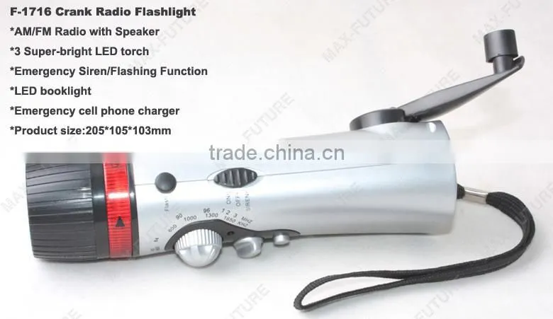Oudoor LED Torch with am fm radio with Hand Crank Radio Flashlight