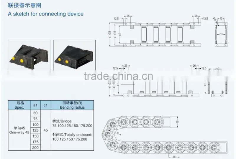 RUIAO load bearing TEZseries plastic cable drag chain