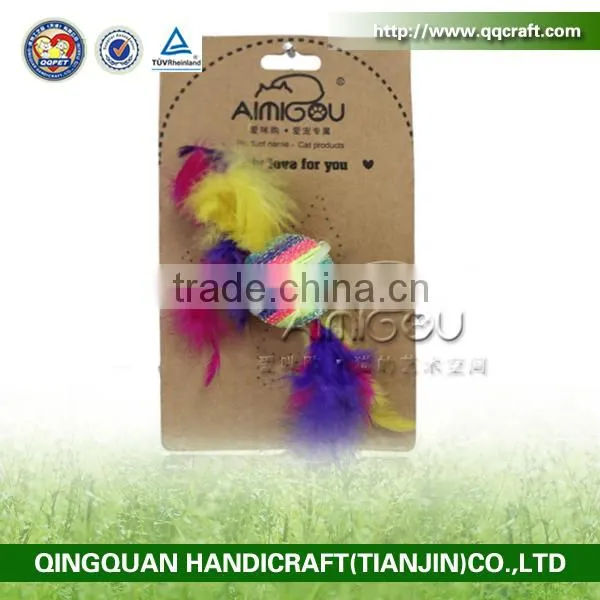 QQ Pet Factory Cat Toy Sisal Scratch With Colorful Feather Sisal Ball Cat Toy