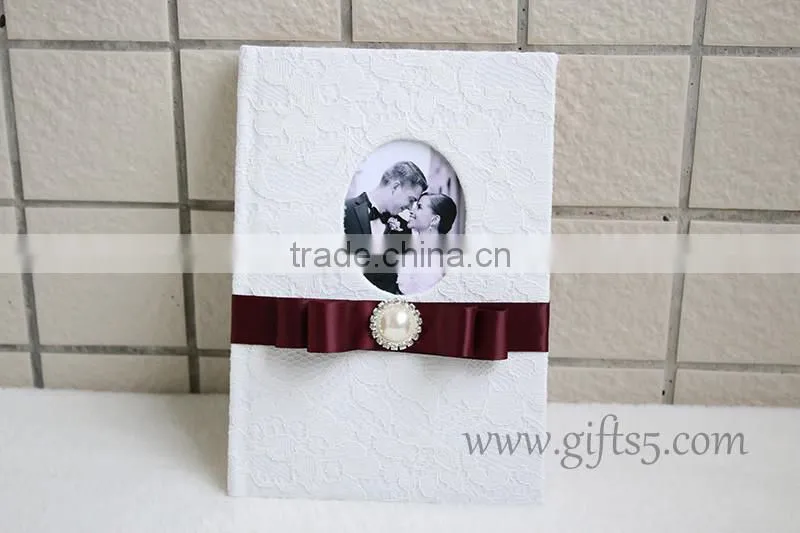 Handmade wedding guestbook with lace hardcover